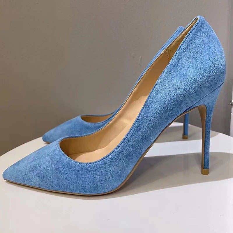 Heelgoo Light Blue Women Faux Suede Pointy Toe High Heel Formal Dress Shoes Elegant Stiletto Pumps Colors Customize Accept