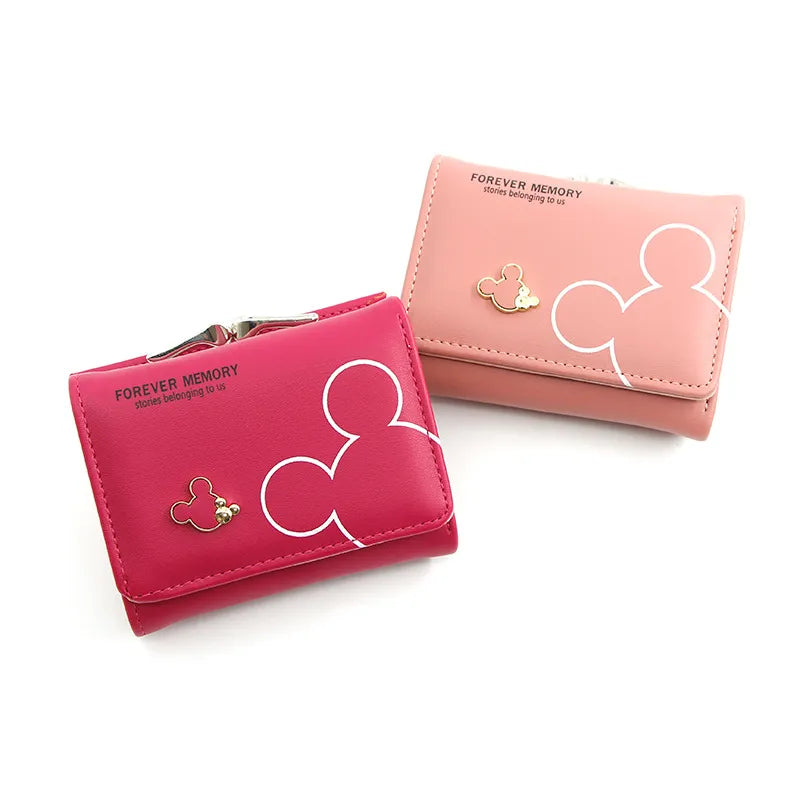 Disney Mickey Mouse woman bag PU Fashion Cute wallet  Designer Coin Purse Hasp Sweet Credit Card Holder Women Short Wallet