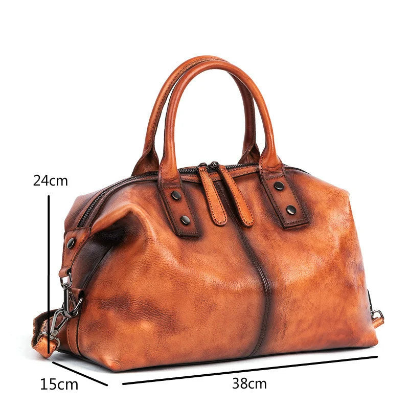 New Hand Painted Women Handbag Luxury Genuine Cowhide Leather Dumpling Bag Large Capacity Vintage Top-handle Bag For Female