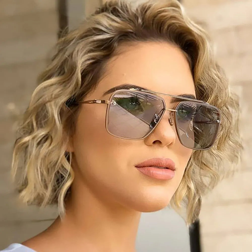 2021 Fashion Cool Men Driving Glasses Goggle Summer Style Gradient Brown Sunglasses Vintage Pilot Sun Glasses Punk Oculos De Sol