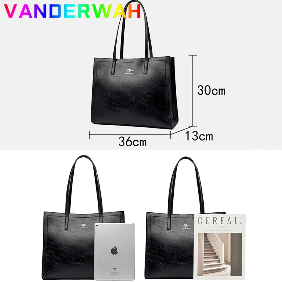 Vintage Large Capatity Tote Shoulder Bags Fashion Top-Handle Bags High Quality Pu Leather Bags Casual Letter Design Handbag