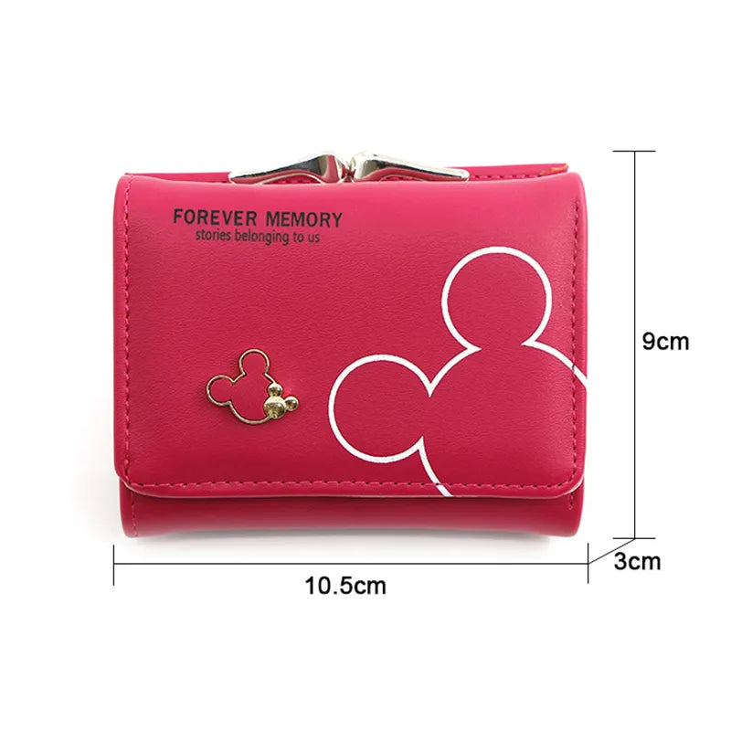 Disney Mickey Mouse woman bag PU Fashion Cute wallet  Designer Coin Purse Hasp Sweet Credit Card Holder Women Short Wallet