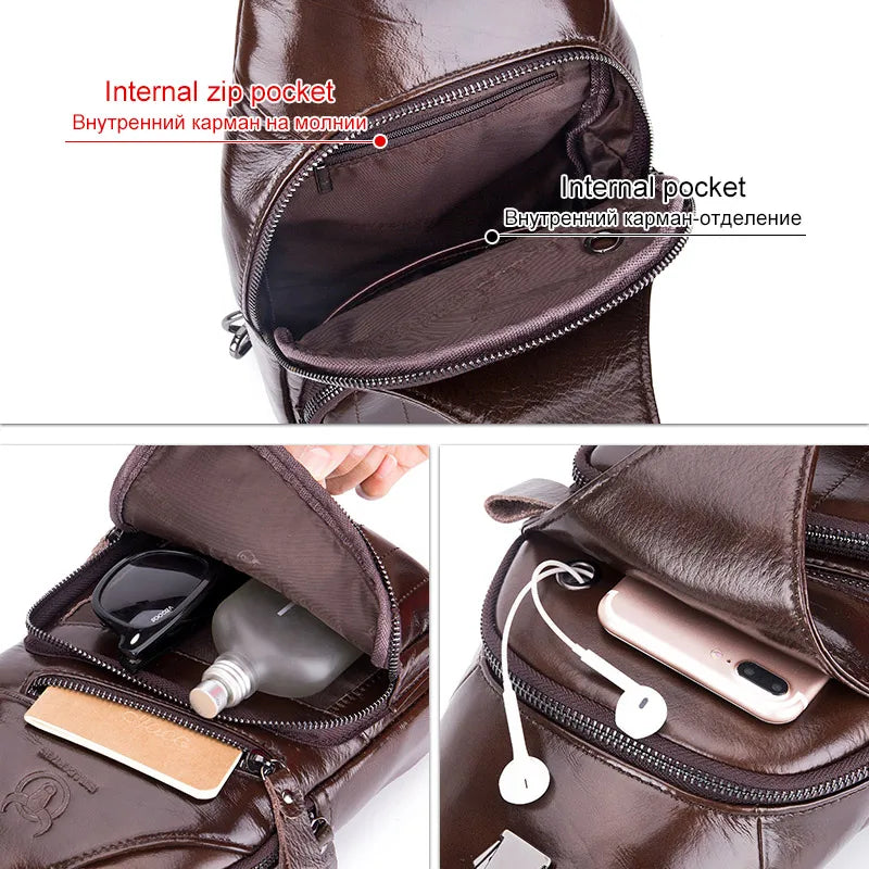 BULLCAPTAIN Bag Genuine Leather Chest Bag Men's Fashion Style Casual Straddle Bag Business Large Capacity Leather Men's Luggage