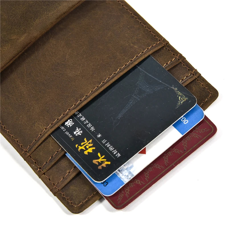 Men's Genuine Leather Trifold Wallet Wowen Natural Leather Zipper Short Purse Card Holder Change Coin Purse Male Clutch Wallets