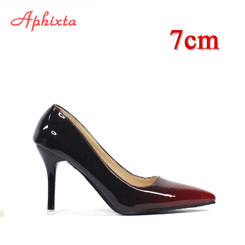 Aphixta Pointed Toe Women Thin Heel Shoes 10cm Heels Pointed Toe Patent Leather Wedding Party Shoes Woman Big Size 48