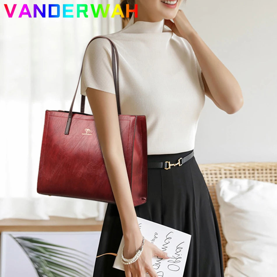 Vintage Large Capatity Tote Shoulder Bags Fashion Top-Handle Bags High Quality Pu Leather Bags Casual Letter Design Handbag