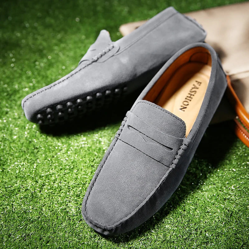 Designer Brand Large Size 49 Mens Loafers Classic Smile Genuine Suede Leather Moccasins Office Shoes for Men Flats Driving Shoes