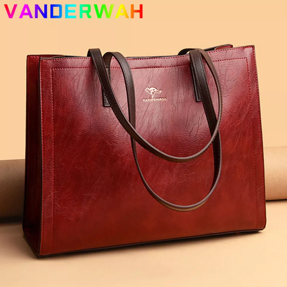 Vintage Large Capatity Tote Shoulder Bags Fashion Top-Handle Bags High Quality Pu Leather Bags Casual Letter Design Handbag