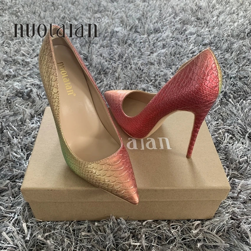 New fashion woman shoes snake printing party wedding shoes big size 35-42 sexy pointed toe female high heels pumps women shoes