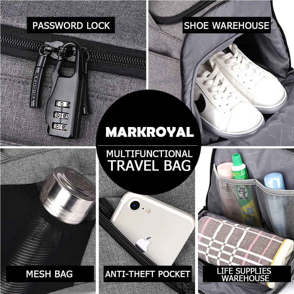 MARKROYAL Multifunctional Travel Bag Organizer Trolley Duffle bag Carry on luggage Weekend Bag For Men large Capacity Backpack