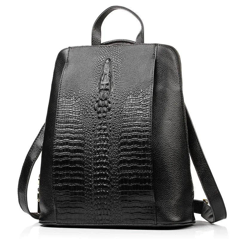 Zency 100% Genuine Leather Knapsack Ladies Alligator Pattern Women Backpack Girl Notebook Schoolbags Travel Bags For Work Laptop