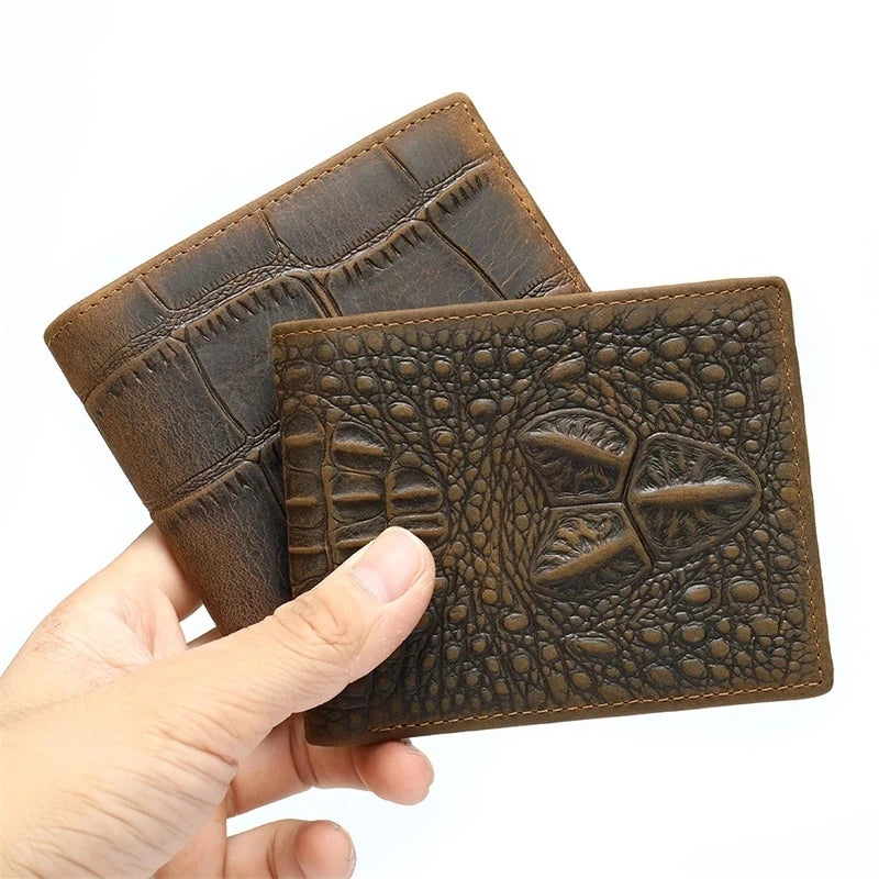 Luufan Men's Wallets Alligator Genuine Leather Short Purse With Coin Pocket Male Slim Crocodile Bifold Cowhide Zipper Wallet