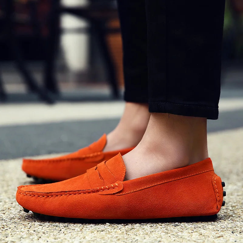 Designer Brand Large Size 49 Mens Loafers Classic Smile Genuine Suede Leather Moccasins Office Shoes for Men Flats Driving Shoes