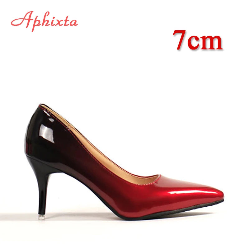 Aphixta Pointed Toe Women Thin Heel Shoes 10cm Heels Pointed Toe Patent Leather Wedding Party Shoes Woman Big Size 48