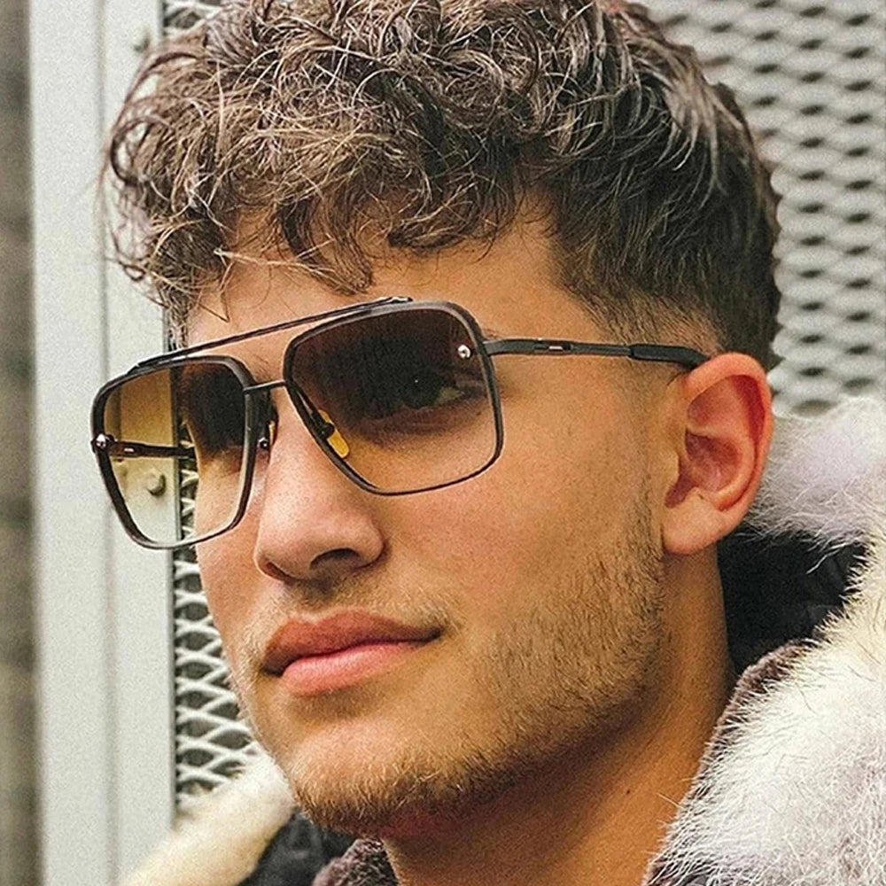 2021 Fashion Cool Men Driving Glasses Goggle Summer Style Gradient Brown Sunglasses Vintage Pilot Sun Glasses Punk Oculos De Sol