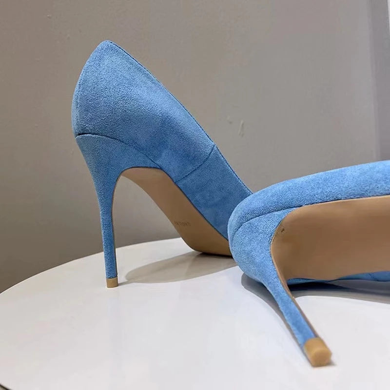 Heelgoo Light Blue Women Faux Suede Pointy Toe High Heel Formal Dress Shoes Elegant Stiletto Pumps Colors Customize Accept