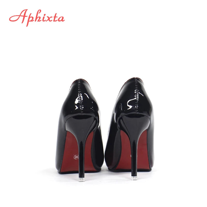 Aphixta Pointed Toe Women Thin Heel Shoes 10cm Heels Pointed Toe Patent Leather Wedding Party Shoes Woman Big Size 48