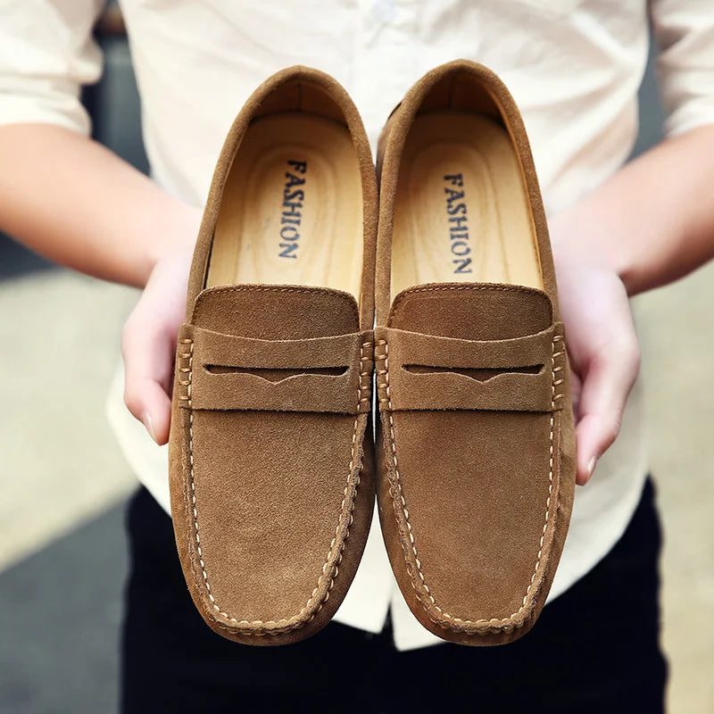 Designer Brand Large Size 49 Mens Loafers Classic Smile Genuine Suede Leather Moccasins Office Shoes for Men Flats Driving Shoes