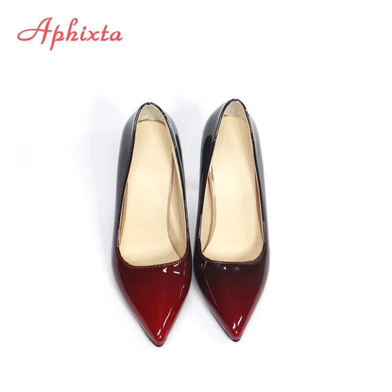 Aphixta Pointed Toe Women Thin Heel Shoes 10cm Heels Pointed Toe Patent Leather Wedding Party Shoes Woman Big Size 48