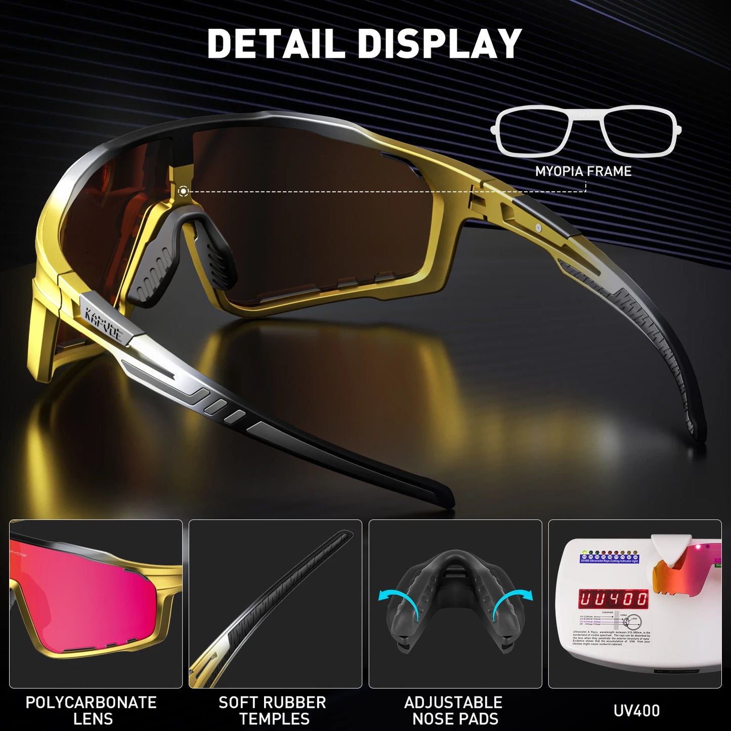 Kapvoe Polarized Cycling Glasses for Men MTB Sunglasses Mountain Bike Bicycle Eyewear Women Sports Goggles Road Speed Skating