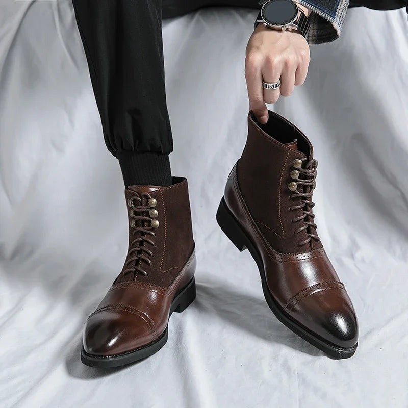 Ankle Boots for Men Black Brown Business Round Toe Lace-up Mens Boots  Size 38-46 Men Shoes