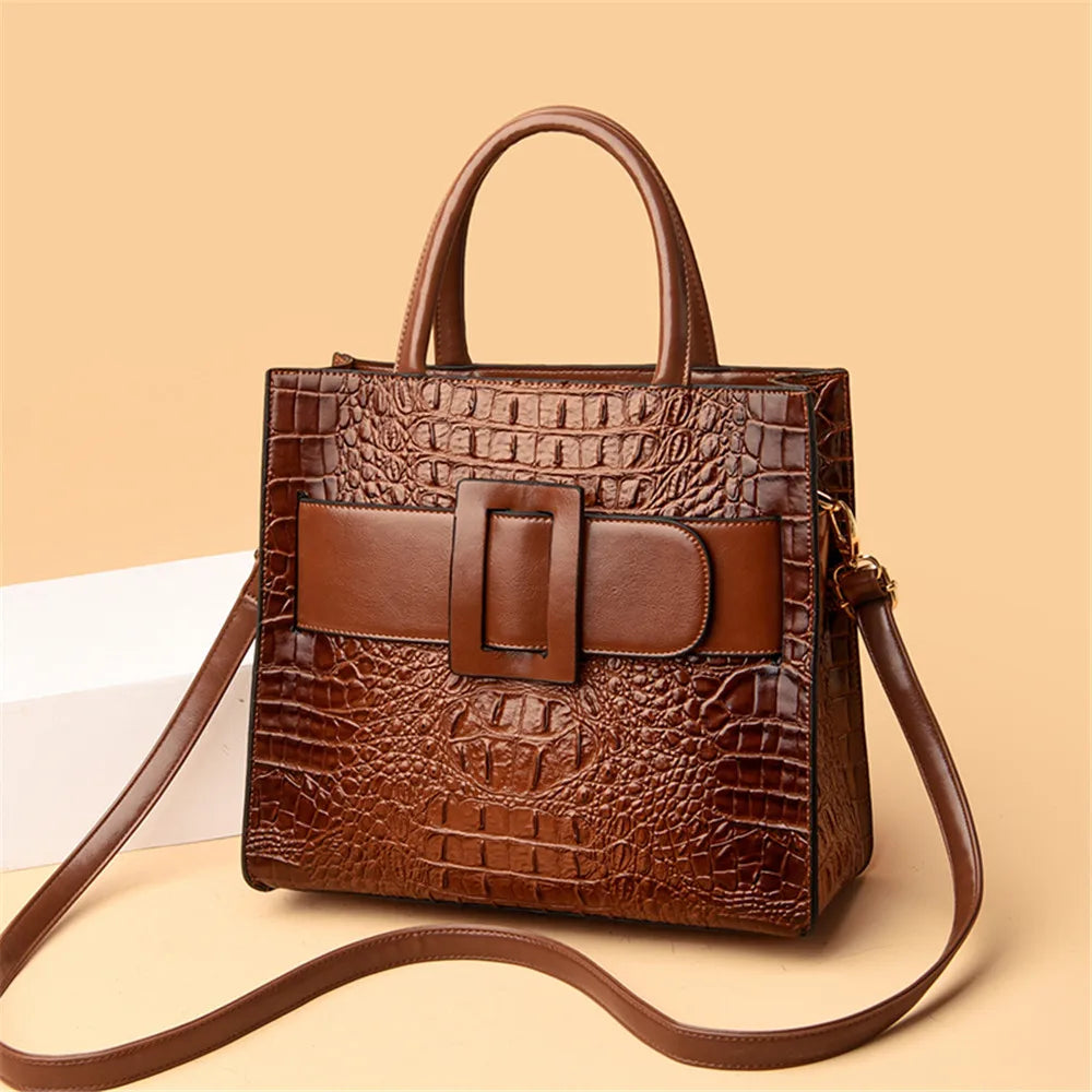 Brand Women Crocodile Handbag Luxury Belt Handbags Women Leather Shoulder Bags Designer Crossbody Bags Female Retro Tote Handbag