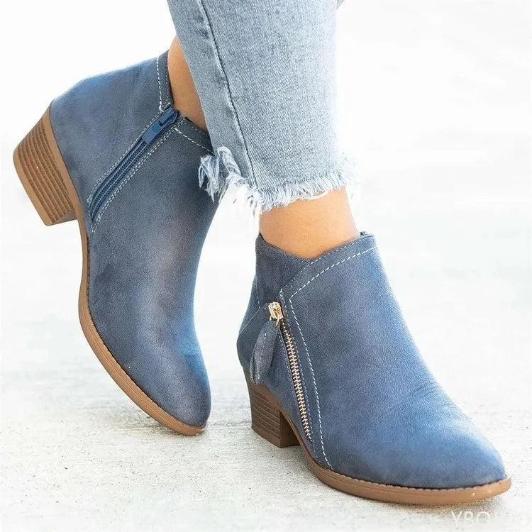 Women Boots Autumn Suede Boots Women Fashion Size 43 Platform Booties Side Zipper Heeled Ankle Boots