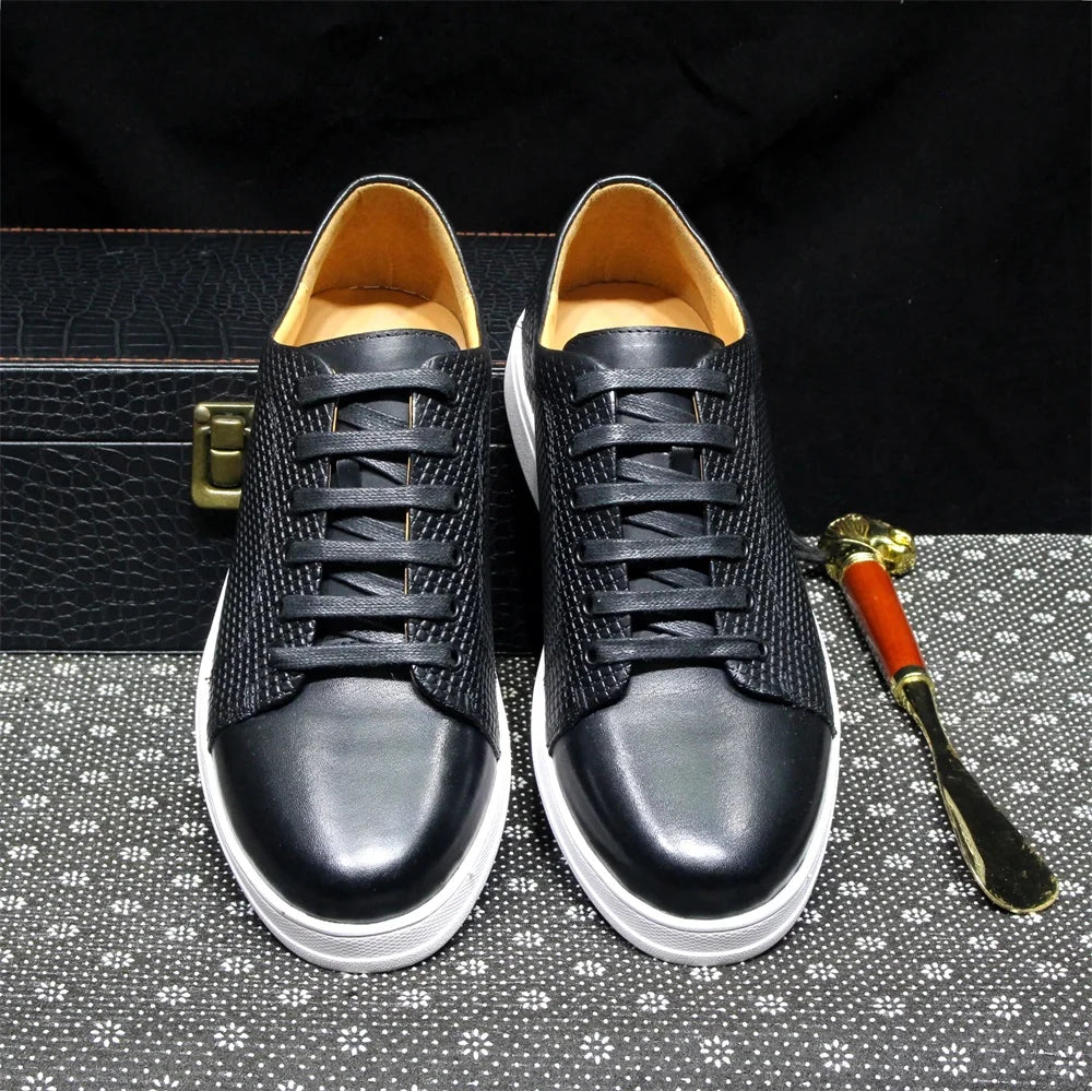 Classic European Style Mens Real Cow Leather Casual Shoes Black Brown Flat Shoelaces Sneakers for Men Lace-Up Travel Derby Shoes