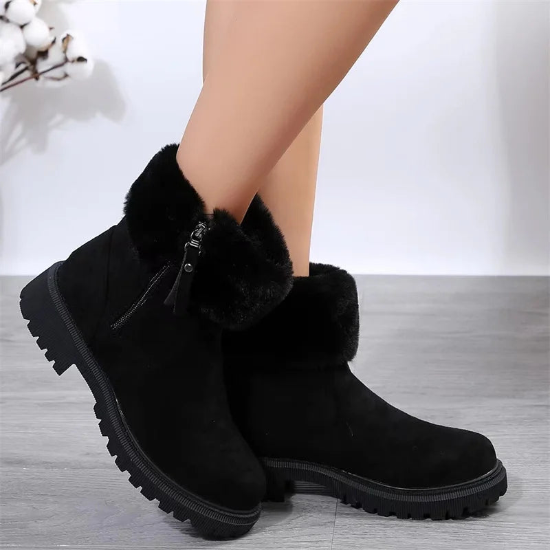 NEW Snow Boots Women Winter Warm Fashion Designer Platform Boots  Non-slip Short Plush Flats Suede Shoes