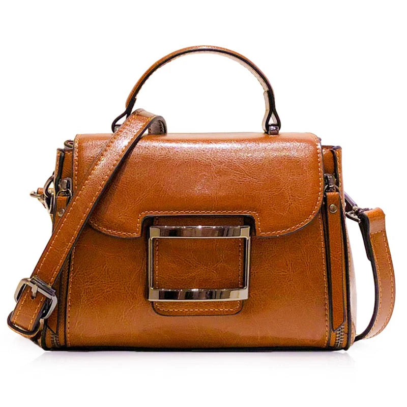 Women Cross Body Shoulder Bag Tote Handbag Genuine Leather Fashion Retro Oil Wax Cowhide Female Lady Top Handle Messenger Bag