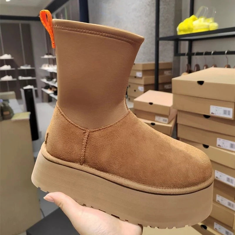 Brand Designers Snow Boots Thick Bottom Women'S Short Ankle Boots Warm Plush Soft Females Shoes Increased Fashion Winter