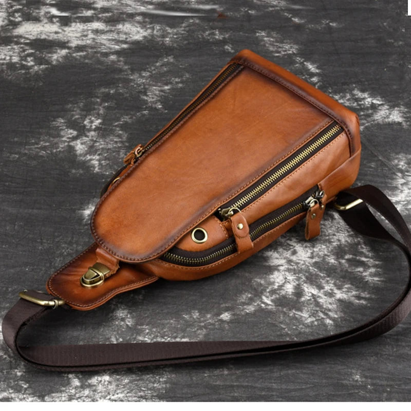 Men Cross body Sling Backpack Shoulder Chest Bag Genuine Leather Retro Travel Casual Real Cowhide Male Side Messenger Bags