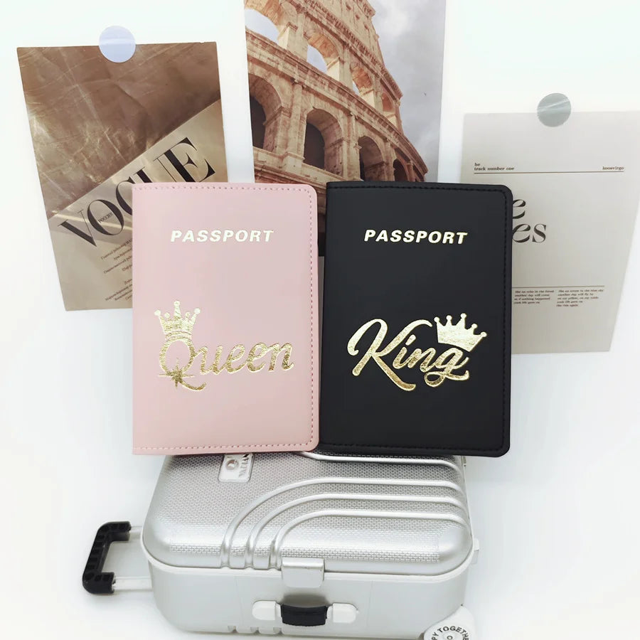 2PCS/Set QUEEN KING Lovers/Couples PU Travel Accessories Passport Case/Cover/Holder for Women or Men