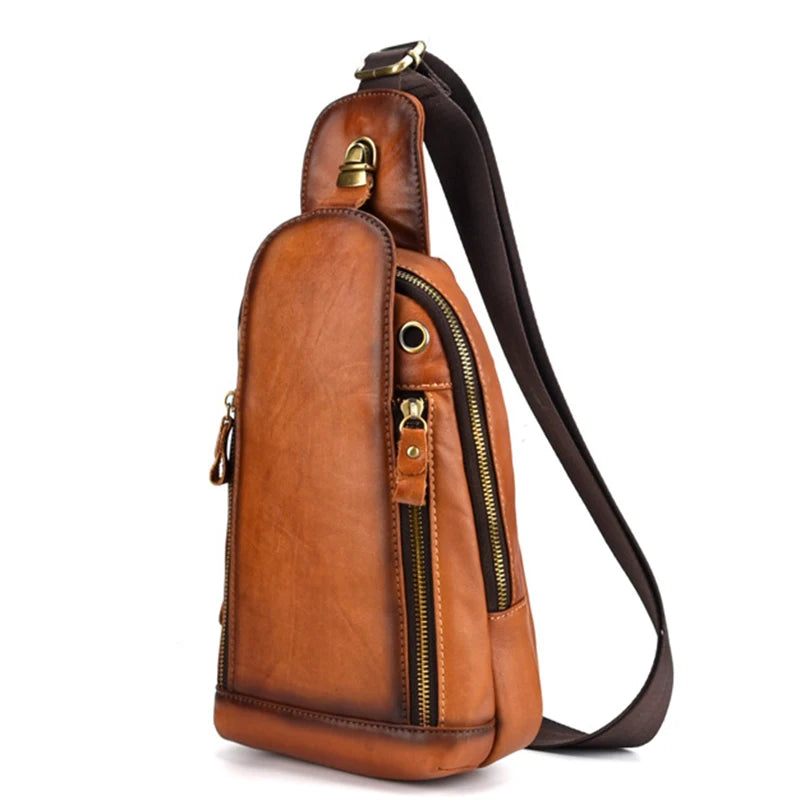 Men Cross body Sling Backpack Shoulder Chest Bag Genuine Leather Retro Travel Casual Real Cowhide Male Side Messenger Bags