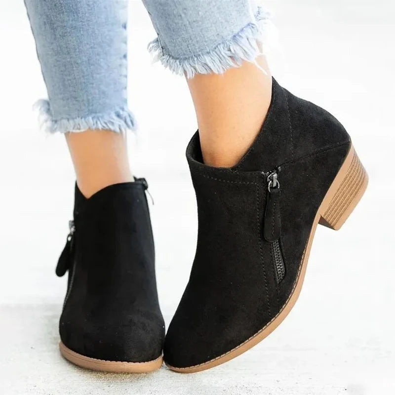 Women Boots Autumn Suede Boots Women Fashion Size 43 Platform Booties Side Zipper Heeled Ankle Boots