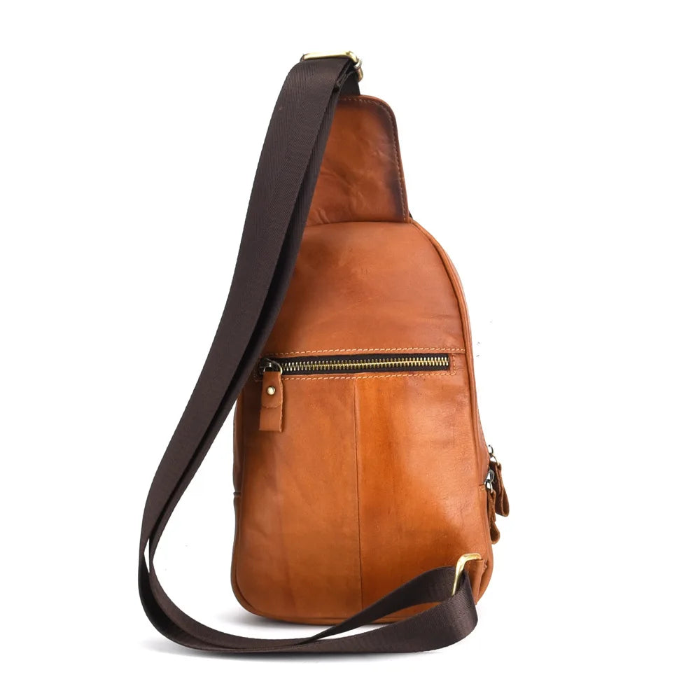 Men Cross body Sling Backpack Shoulder Chest Bag Genuine Leather Retro Travel Casual Real Cowhide Male Side Messenger Bags