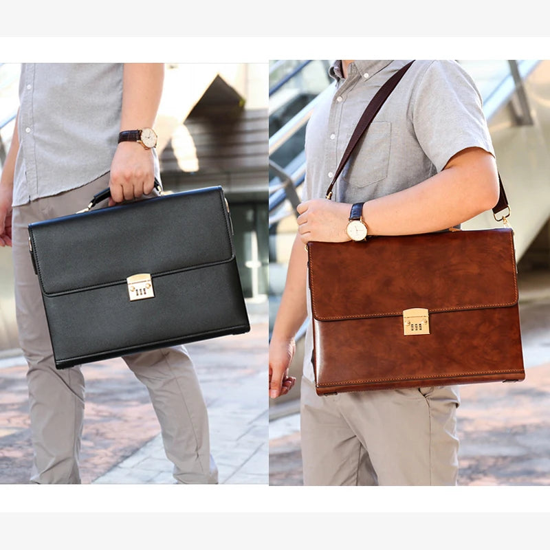 Luxury Leather Briefcases For Men Executive Business Office Notebook 16 Inch Laptop Handbag Shoulder Square Side Crossbody Bag