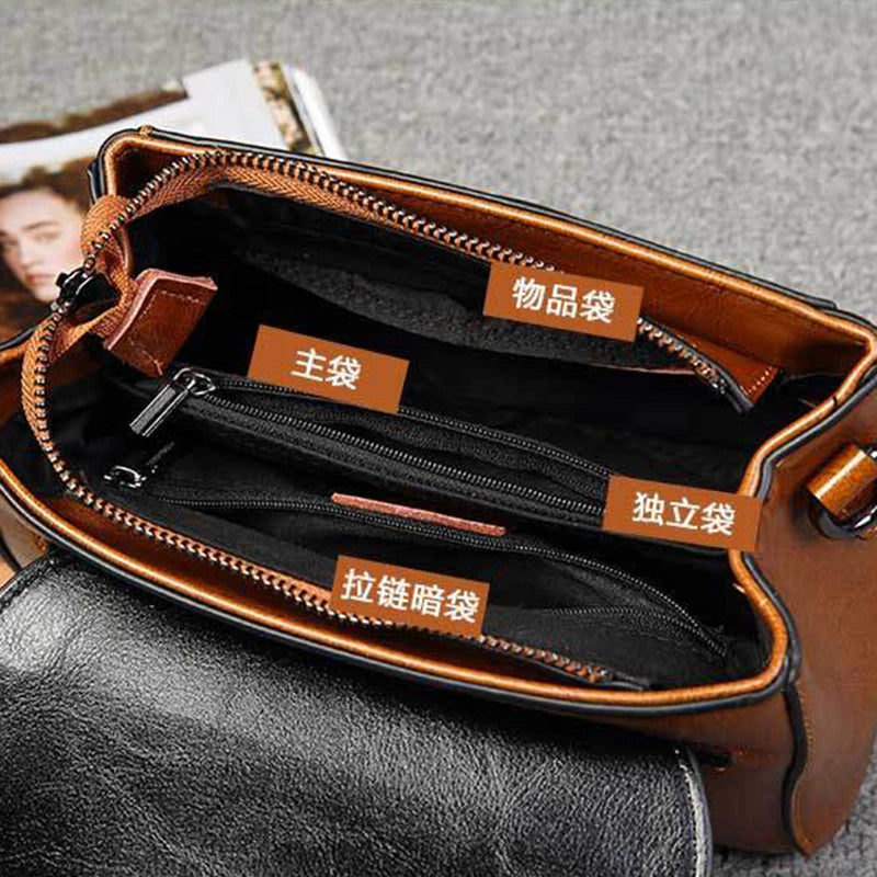 Women Cross Body Shoulder Bag Tote Handbag Genuine Leather Fashion Retro Oil Wax Cowhide Female Lady Top Handle Messenger Bag