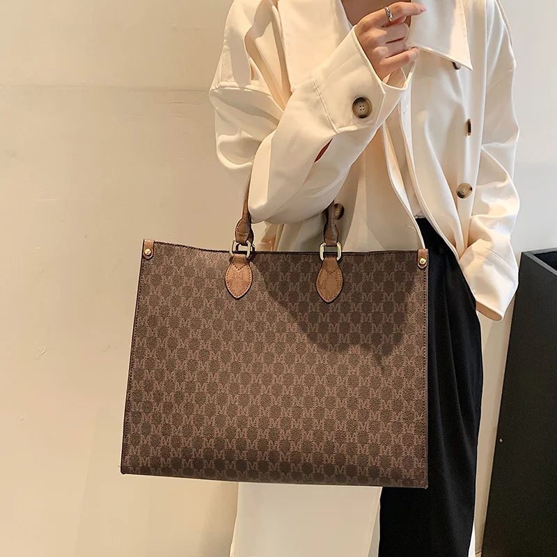 Big Women Letter Print PVC Leather Purses And Handbag Designer 2023 Retro Large Capacity Monogram Ladies Top-handle Tote Shopper