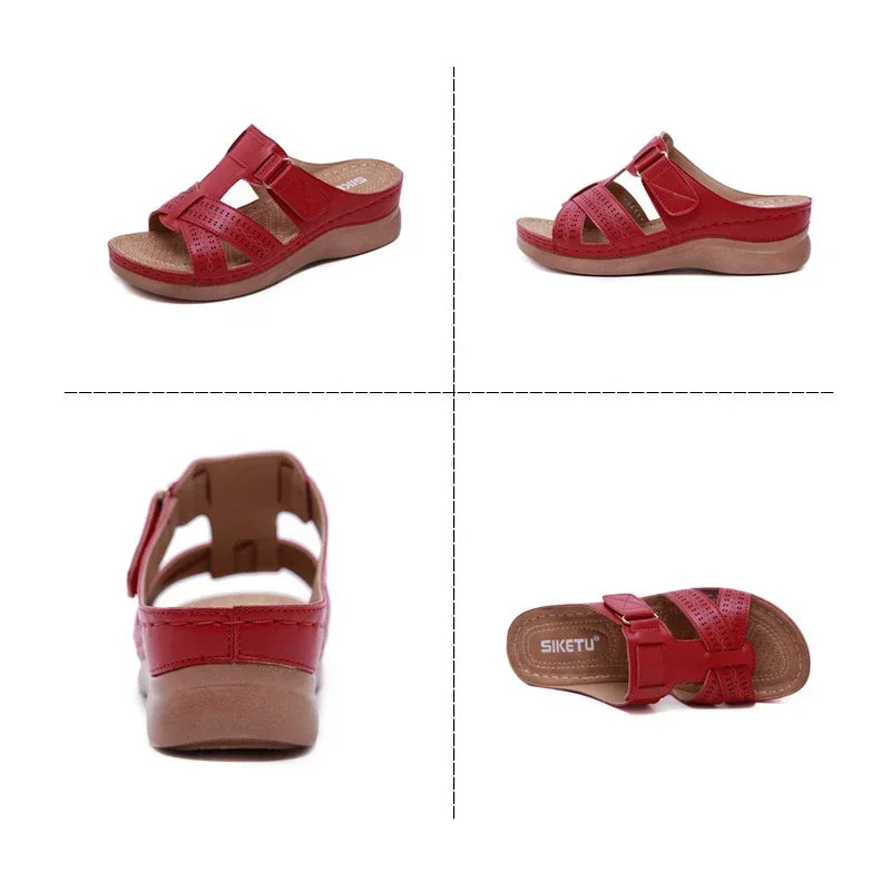 Summer Women Wedge Sandals Premium Orthopedic Open Toe Sandals Vintage Anti-Slip Leather Casual Female Platform Retro Shoes