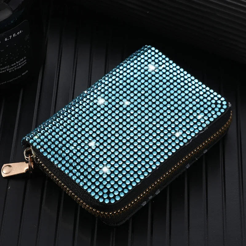 Women Card Storage Bag Stylish Coin Purse Rhinestone Small Wallet for Women Zipper Change Card Holder Wallets