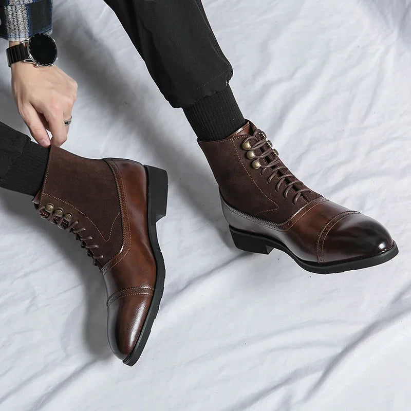 Ankle Boots for Men Black Brown Business Round Toe Lace-up Mens Boots  Size 38-46 Men Shoes