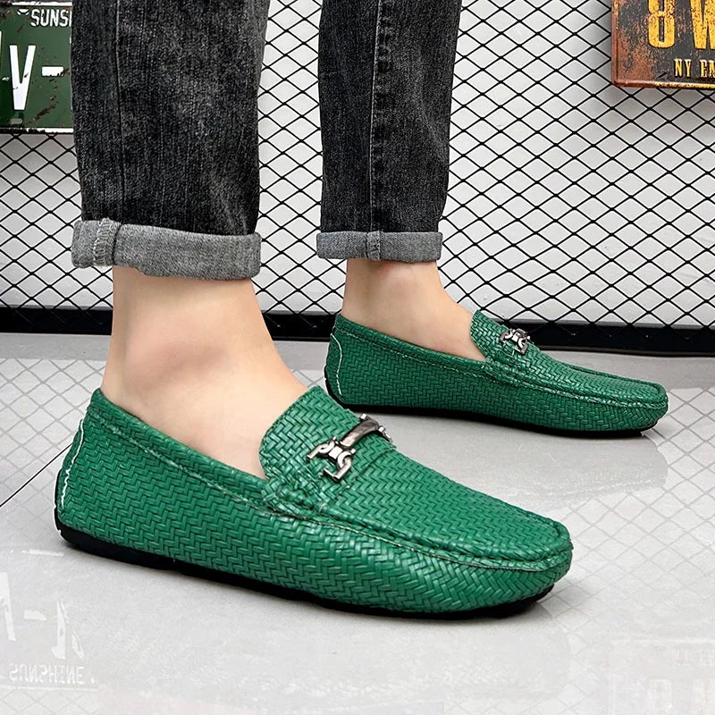 YRZL Loafers Men Casual Shoes Handmade Woven Shoes Men Loafers Moccasins Breathable Slip on Big Size Driving Loafers for Men