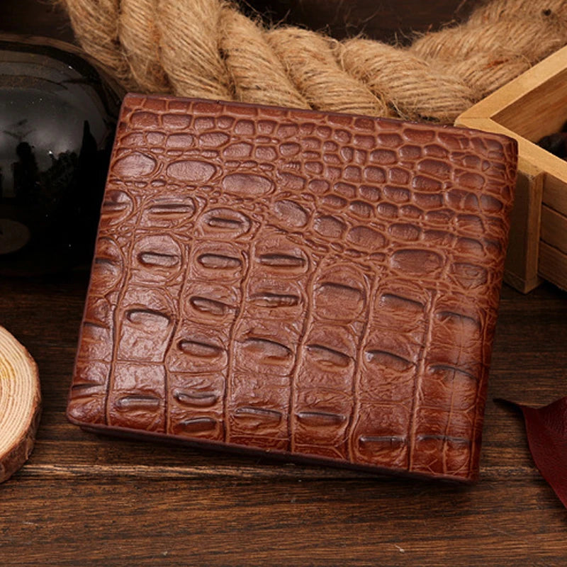 Crocodile Grain Genuine + PU Leather Short Design Wallet Fashion Coin Money Bag Card Holder Carteira Brown Pursh For Men