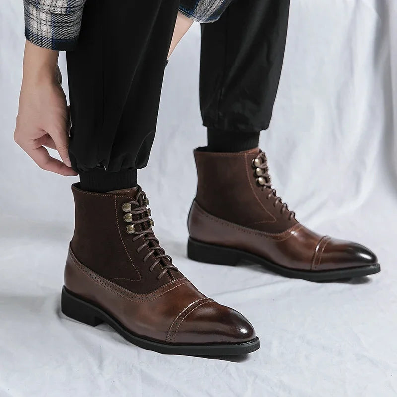 Ankle Boots for Men Black Brown Business Round Toe Lace-up Mens Boots  Size 38-46 Men Shoes