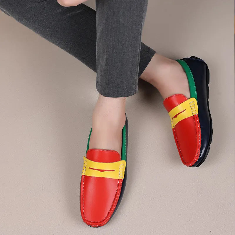 HKDQ Fashion Red Casual Leather Moccasins Men Summer Breathable Men's Loafers Soft Comfort Slip-on Driving Shoes Men Big Size 48