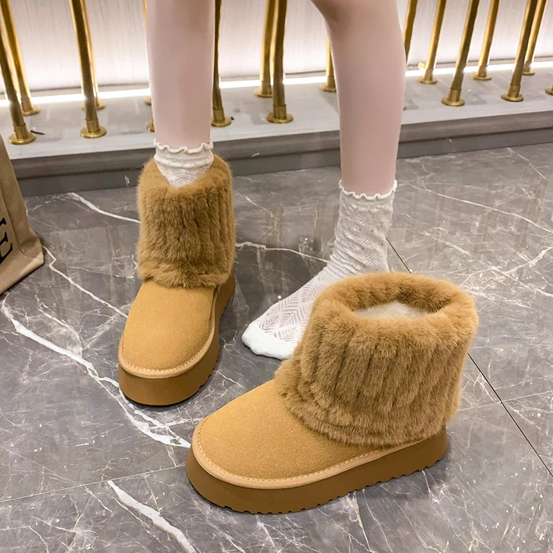 Winter Warm Snow Boots for Women Hot Sale Platform Suede Women's Cotton Shoes Daily Casual Home Plush Short Boots Female