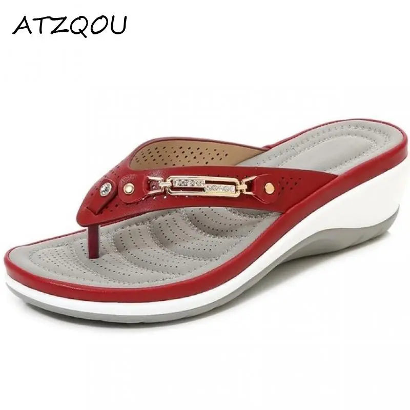 Women's Slippers Summer Wedges Metal Button Slides Shoes Wedge Beach Sandals Women Outside Platform Slippers Leisure Flip Flops