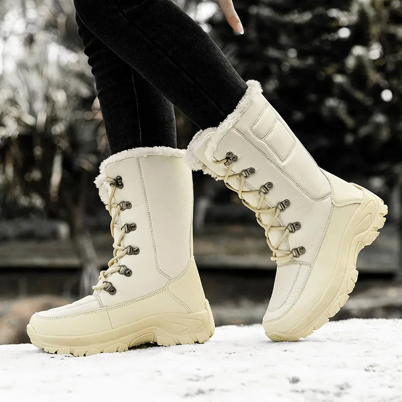 Women Winter Boots Waterproof Winter Mid-Calf Snow Boots Women Platform Shoes with Thick Fur Combat Boots