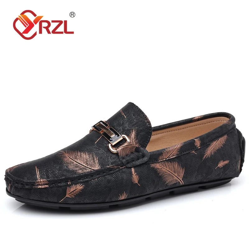 YRZL Loafers Men Casual Shoes Luxury Brand Mens Loafers Feather Print Moccasins Breathable Slip on Loafers for Men Size 48